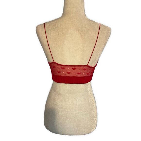 Scarlett Blue Solid Red Lace Heart Print Sheer Bra Bralette Medium - Picture 2 of 4